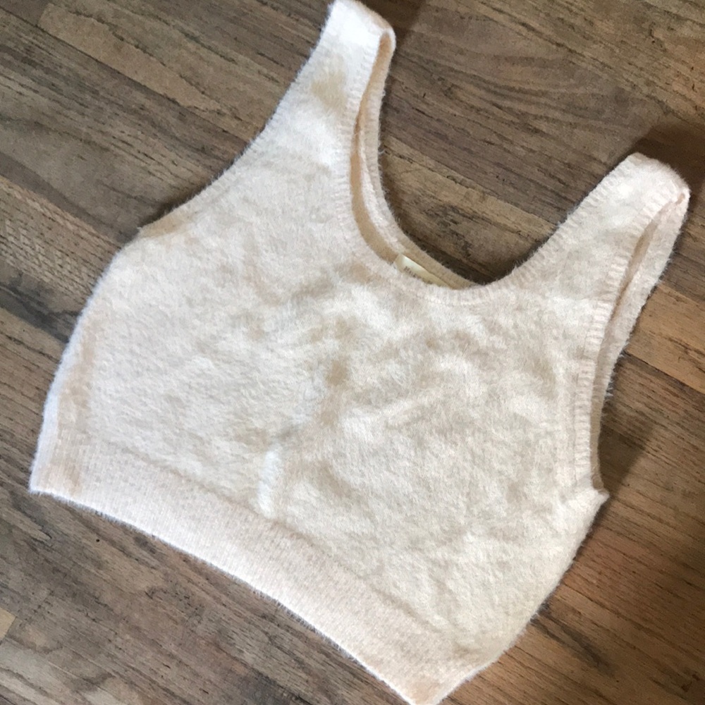 Plush Cream Knit Cropped Tank Top